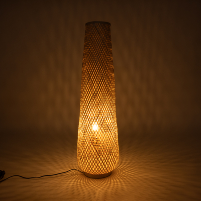 GloboStar® MAMIZU 02109 Boho Επιδαπέδιο Φωτιστικό Μονόφωτο 1 x E27 IP20 Μπεζ Ξύλο - Μ28 x Π28 x Υ93cm