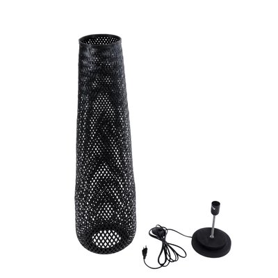 GloboStar® MAMIZU 02110 Boho Επιδαπέδιο Φωτιστικό Μονόφωτο 1 x E27 IP20 Μαύρο Ξύλο - Μ28 x Π28 x Υ93cm