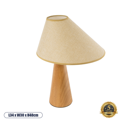 GloboStar® KAUAI 02229 Boho Επιτραπέζιο Φωτιστικό Πορτατίφ Μονόφωτο 1 x E27 IP20 Μπεζ Ξύλο με Μπεζ Ύφασμα - Μ38 x Π30 x Υ48cm