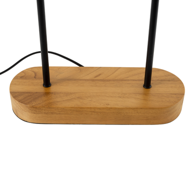 GloboStar® AZUL 02231 Boho Επιτραπέζιο Φωτιστικό Πορτατίφ Διφωτο 2 x E27 IP20 Μπεζ & Καφέ Ξύλο με Μαύρο Μέταλλο - Μ45 x Π11 x Υ75cm