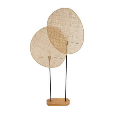 GloboStar® AZUL 02232 Boho Επιδαπέδιο Φωτιστικό Διφωτο 2 x E27 IP20 Μπεζ Ξύλο με Μαύρο Μέταλλο - Μ90 x Π17 x Υ170cm