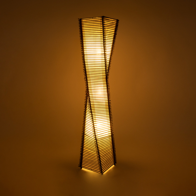 GloboStar® PALMA 02273 Boho Επιδαπέδιο Φωτιστικό Δίφωτο 2 x E27 IP20 Καφέ Ξύλο με Μπεζ Ύφασμα - Μ34 x Π34 x Υ130cm