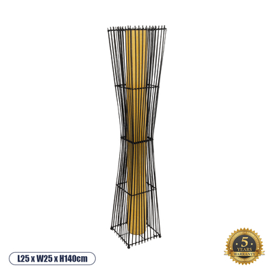 GloboStar® PALMA 02274 Boho Επιδαπέδιο Φωτιστικό Δίφωτο 2 x E27 IP20 Μαύρο Ξύλο με Μπεζ Ύφασμα - Μ25 x Π25 x Υ140cm