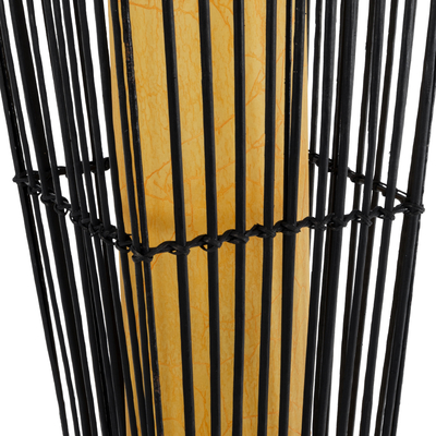 GloboStar® PALMA 02274 Boho Επιδαπέδιο Φωτιστικό Δίφωτο 2 x E27 IP20 Μαύρο Ξύλο με Μπεζ Ύφασμα - Μ25 x Π25 x Υ140cm