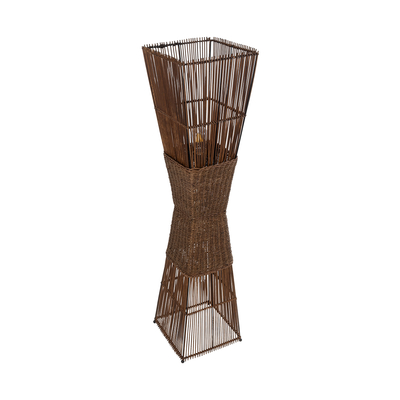 GloboStar® PALMA 02275 Boho Επιδαπέδιο Φωτιστικό Δίφωτο 2 x E27 IP20 Καφέ Ξύλο - Μ30 x Π30 x Υ130cm