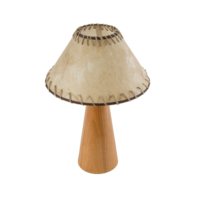 GloboStar® MASPALOMAS 02291 Boho Επιτραπέζιο Φωτιστικό Πορτατίφ Μονόφωτο 1 x E27 IP20 Καφέ Ξύλο με Μπεζ Ύφασμα - Μ30 x Π30 x Υ45cm