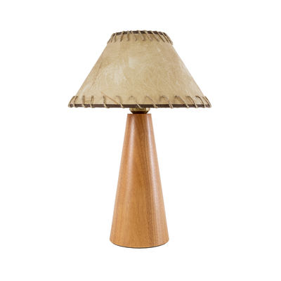 GloboStar® MASPALOMAS 02291 Boho Επιτραπέζιο Φωτιστικό Πορτατίφ Μονόφωτο 1 x E27 IP20 Καφέ Ξύλο με Μπεζ Ύφασμα - Μ30 x Π30 x Υ45cm