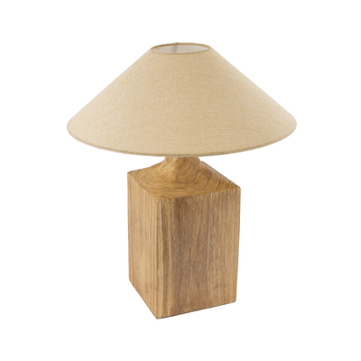 GloboStar® LAFRONTERA 02313 Boho Επιτραπέζιο Φωτιστικό Πορτατίφ Μονόφωτο 1 x E27 IP20 Μπεζ Ξύλο με Μπεζ Ύφασμα - Μ50 x Μ50 x Υ60cm