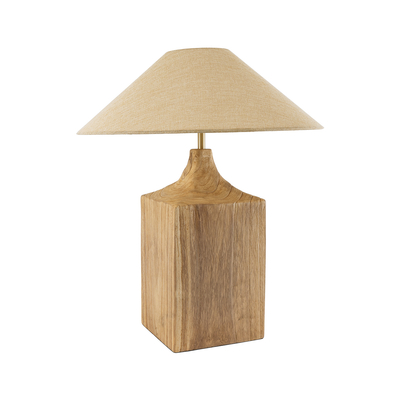 GloboStar® LAFRONTERA 02313 Boho Επιτραπέζιο Φωτιστικό Πορτατίφ Μονόφωτο 1 x E27 IP20 Μπεζ Ξύλο με Μπεζ Ύφασμα - Μ50 x Μ50 x Υ60cm