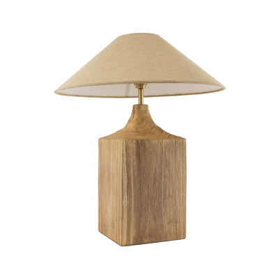 GloboStar® LAFRONTERA 02313 Boho Επιτραπέζιο Φωτιστικό Πορτατίφ Μονόφωτο 1 x E27 IP20 Μπεζ Ξύλο με Μπεζ Ύφασμα - Μ50 x Μ50 x Υ60cm