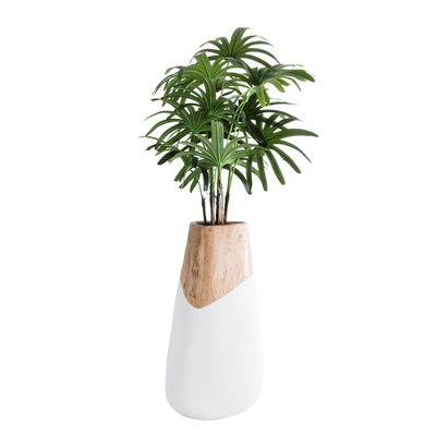 GloboStar® Artificial Garden PANDORA 20707 Επιδαπέδιο Πολυεστερικό Τσιμεντένιο Κασπώ Γλάστρα - Flower Pot Λευκό με Καφέ Μ49 x Π45 x Υ90cm