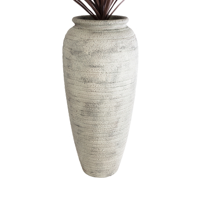 GloboStar® Artificial Garden IRISH 20720 Επιδαπέδιο Πολυεστερικό Τσιμεντένιο Κασπώ Γλάστρα - Flower Pot Μπεζ με Γκρι Φ55 x Υ120cm