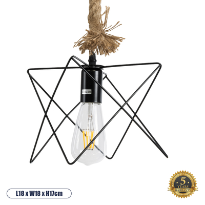 GLOBOSTAR® KAZEMI 02018 Μοντέρνο Κρεμαστό Φωτιστικό Οροφής με Ντουί 1 x E27 AC 220-240V IP20 - Μαύρο & Μπεζ - Μ18 x Π18 x Υ17cm