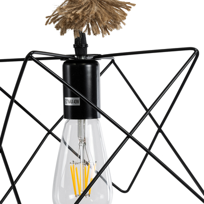 GLOBOSTAR® KAZEMI 02018 Μοντέρνο Κρεμαστό Φωτιστικό Οροφής με Ντουί 1 x E27 AC 220-240V IP20 - Μαύρο & Μπεζ - Μ18 x Π18 x Υ17cm