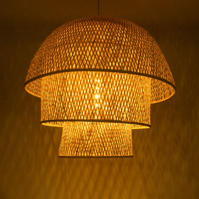 GLOBOSTAR® HIROKA 02046 Boho Κρεμαστό Φωτιστικό Οροφής με Ντουί 1 x E27 AC 220-240V IP20 - Μπεζ - Μ100 x Π100 x Υ110cm