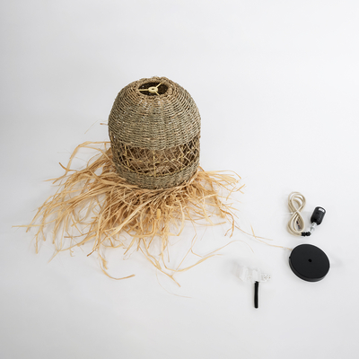 GLOBOSTAR® SAINTLUCIA 02160 Boho Κρεμαστό Φωτιστικό Οροφής με Ντουί 1 x E27 AC 220-240V IP20 - Μπεζ & Καφέ - Μ30 x Π30 x Υ90cm