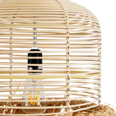 GLOBOSTAR® BASSETERRE 02162 Boho Κρεμαστό Φωτιστικό Οροφής με Ντουί 1 x E27 AC 220-240V IP20 - Μπεζ - Μ35 x Π35 x Υ60cm