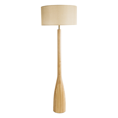 GloboStar® BERKBAY 02318 Boho Επιδαπέδιο Φωτιστικό Μονόφωτο 1 x E27 IP20 Μπεζ Ξύλο με Μπεζ Ύφασμα - Μ50 x Π50 x Υ150cm