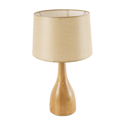 GloboStar® BERKBAY 02319 Boho Επιτραπέζιο Φωτιστικό Πορτατίφ Μονόφωτο 1 x E27 IP20 Μπεζ Ξύλο με Μπεζ Ύφασμα - Μ32 x Π32 x Υ55cm