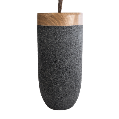 GloboStar® Artificial Garden BELLAGIO 20745 Επιδαπέδιο Πολυεστερικό Τσιμεντένιο Κασπώ Γλάστρα - Flower Pot Μαύρο με Καφέ Φ42 x Υ91cm