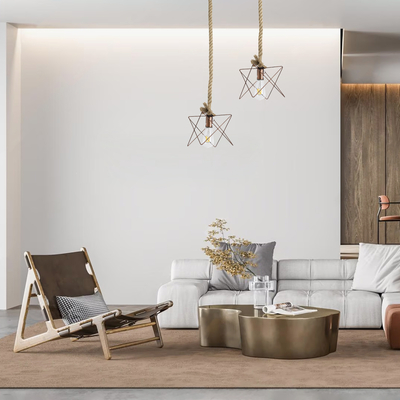 GLOBOSTAR® KAZEMI 02019 Μοντέρνο Κρεμαστό Φωτιστικό Οροφής με Ντουί 1 x E27 AC 220-240V IP20 - Χάλκινο & Μπεζ - Μ18 x Π18 x Υ17cm