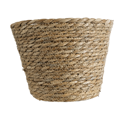 GloboStar® Artificial Garden PATMOS 20269 Διακοσμητικό Πλεκτό Καλάθι - Κασπώ Γλάστρα - Flower Pot Καφέ Φ20 x Υ15cm