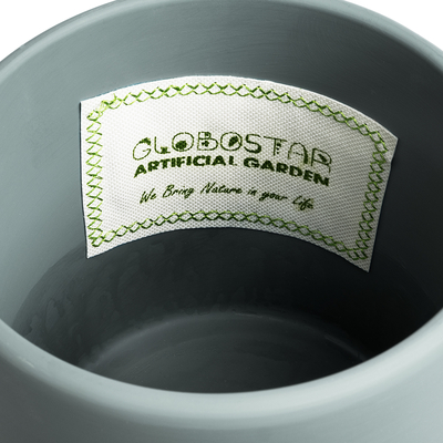 GloboStar® Artificial Garden NAPOLI 20494 Διακοσμητικό Κεραμικό Κασπώ Γλάστρα - Flower Pot Γκρι Πράσινο με Χρυσό Φ15 x Υ15cm