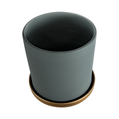 GloboStar® Artificial Garden NAPOLI 20495 Διακοσμητικό Κεραμικό Κασπώ Γλάστρα - Flower Pot Γκρι Πράσινο με Χρυσό Φ20 x Υ20cm