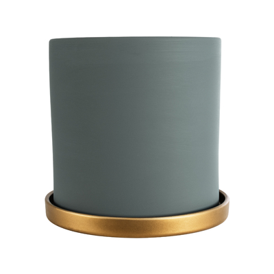 GloboStar® Artificial Garden NAPOLI 20495 Διακοσμητικό Κεραμικό Κασπώ Γλάστρα - Flower Pot Γκρι Πράσινο με Χρυσό Φ20 x Υ20cm