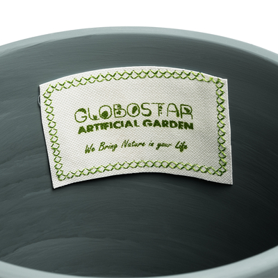 GloboStar® Artificial Garden NAPOLI 20495 Διακοσμητικό Κεραμικό Κασπώ Γλάστρα - Flower Pot Γκρι Πράσινο με Χρυσό Φ20 x Υ20cm