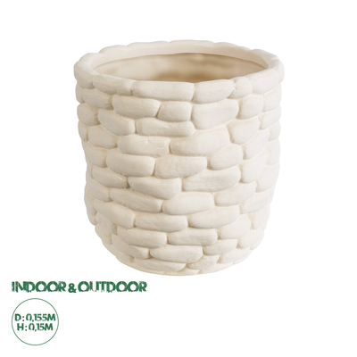 GloboStar® Artificial Garden UBUD 20512 Διακοσμητικό Κεραμικό Κασπώ Γλάστρα - Flower Pot Λευκό Φ15.5 x Υ15cm