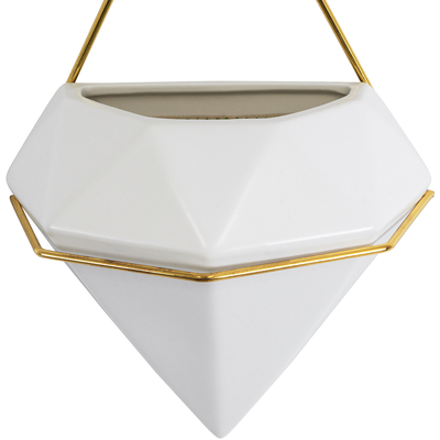 GloboStar® Artificial Garden LOUVRE 20534 Διακοσμητικό Κεραμικό Κασπώ Γλάστρα - Flower Pot Λευκό με Χρυσό Μ20 x Π10.5 x Υ30cm