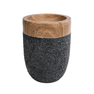 GloboStar® Artificial Garden BELLAGIO 20744 Επιδαπέδιο Πολυεστερικό Τσιμεντένιο Κασπώ Γλάστρα - Flower Pot Μαύρο με Καφέ Φ39 x Υ52cm