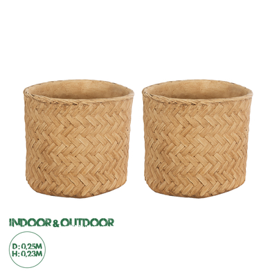 GloboStar® Artificial Garden MEDRANO 20799 ΣΕΤ 2 Διακοσμητικά Πολυεστερικά Τσιμεντένιά Κασπώ Γλάστρες - Flower Pots Μπεζ A:Φ25 x Υ23cm B:Φ25 x Υ23cm