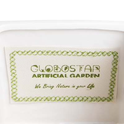 GloboStar® Artificial Garden VALETA 20541 Διακοσμητικό Κεραμικό Κασπώ Γλάστρα - Flower Pot Λευκό με Μπεζ Ξύλο Φ16 x Υ16cm