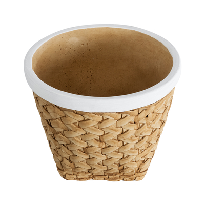 GloboStar® Artificial Garden NOTTING 20803 Διακοσμητικό Πολυεστερικό Τσιμεντένιο Κασπώ Γλάστρα - Flower Pot Μπεζ με Λευκό Φ20 x Υ16cm