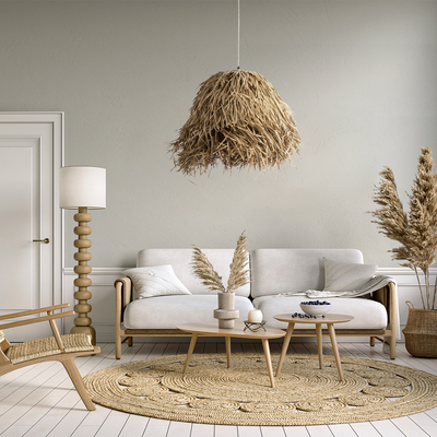 GLOBOSTAR® GUADELOUPE 02157 Boho Κρεμαστό Φωτιστικό Οροφής με Ντουί 1 x E27 AC 220-240V IP20 - Μπεζ - Μ50 x Π50 x Υ40cm