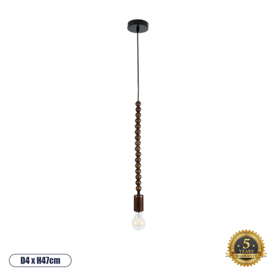 GLOBOSTAR® BEADS 00694 Vintage Κρεμαστό Φωτιστικό Οροφής με Ντουί 1 x E27 AC 220-240V IP20 - Καφέ - Μ4 x Π4 x Υ47cm
