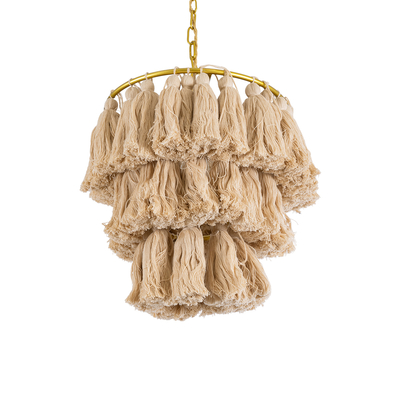 GLOBOSTAR® MISSOULA 02084 Boho Κρεμαστό Φωτιστικό Οροφής με Ντουί 1 x E27 AC 220-240V IP20 - Μπεζ & Χρυσό - Μ30 x Π30 x Υ40cm