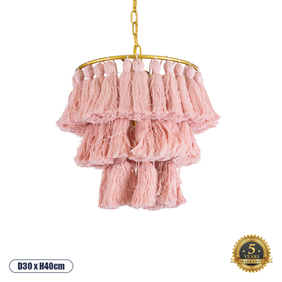 GLOBOSTAR® MISSOULA 02086 Boho Κρεμαστό Φωτιστικό Οροφής με Ντουί 1 x E27 AC 220-240V IP20 - Ροζ & Χρυσό - Μ30 x Π30 x Υ40cm