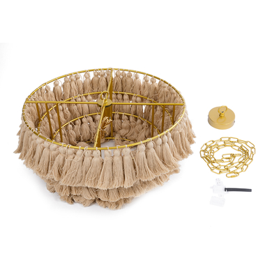 GLOBOSTAR® MISSOULA 02088 Boho Κρεμαστό Φωτιστικό Οροφής με Ντουί 1 x E27 AC 220-240V IP20 - Μπεζ & Χρυσό - Μ60 x Π60 x Υ40cm