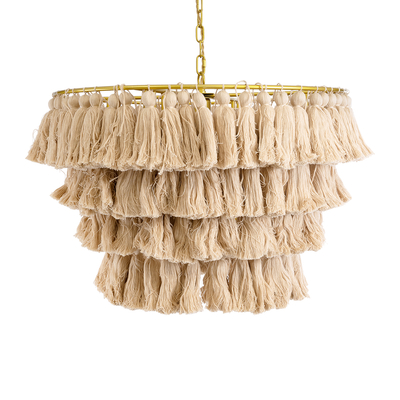 GLOBOSTAR® MISSOULA 02088 Boho Κρεμαστό Φωτιστικό Οροφής με Ντουί 1 x E27 AC 220-240V IP20 - Μπεζ & Χρυσό - Μ60 x Π60 x Υ40cm