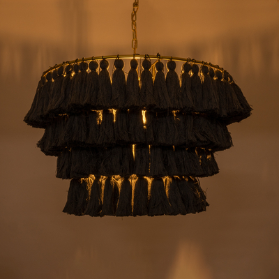 GLOBOSTAR® MISSOULA 02091 Boho Κρεμαστό Φωτιστικό Οροφής με Ντουί 1 x E27 AC 220-240V IP20 - Μαύρο & Χρυσό - Μ60 x Π60 x Υ40cm