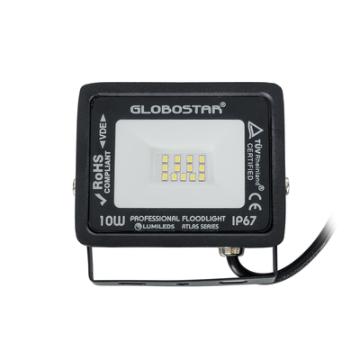 GLOBOSTAR® ATLAS 61515 Προβολέας LED 10W 1250lm 120° AC 220-240V Αδιάβροχο IP67 Ψυχρό Λευκό 6000K - Lumileds SMD Chip - TÜV Rheinland Certified - Μαύρο Ματ - Μ10 x Π2. x Υ8cm - 5 Χρόνια Εγγύηση