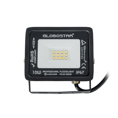 GLOBOSTAR® ATLAS 61517 Προβολέας LED 10W 1150lm 120° AC 220-240V Αδιάβροχο IP67 Θερμό Λευκό 2700K - Lumileds SMD Chip - TÜV Rheinland Certified - Μαύρο Ματ - Μ10 x Π2 x Υ8cm - 5 Χρόνια Εγγύηση