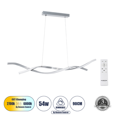 GLOBOSTAR® MORALES 61277 Μοντέρνο Κρεμαστό Φωτιστικό Οροφής LED 54W 6048lm 300° AC 220-240V IP20 Ρυθμιζόμενο Λευκό CCT με Χειριστήριο από 2700K έως 6000K Dimmable - Lumileds SMD Chip - Νίκελ Βούρτσας - Μ90 x Π14 x Υ14cm - 3 Χρόνια Εγγύηση