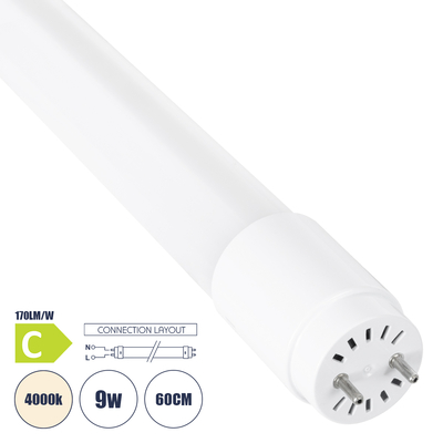 GLOBOSTAR® TUBOR 99100 Λάμπα T8 G13 Τύπου Φθορίου 60cm LED 9W 1530lm 300° AC 220-240V IP20 Φυσικό Λευκό 4500K - Lumileds SMD Chip - Λευκό Γαλακτερό - Μ2.6 x Π2.6 x Υ60cm - 3 Χρόνια Εγγύηση