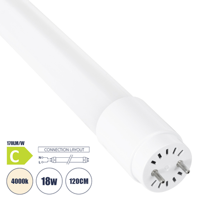 GLOBOSTAR® TUBOR 99113 Λάμπα T8 G13 Τύπου Φθορίου 120cm LED 18W 3060lm 300° AC 220-240V IP20 Φυσικό Λευκό 4500K - Lumileds SMD Chip - Λευκό Γαλακτερό - Μ120 x Π2.6 x Υ2.6cm - 3 Χρόνια Εγγύηση