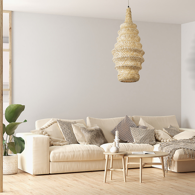 GLOBOSTAR® MAUI 02114 Boho Κρεμαστό Φωτιστικό Οροφής με Ντουί 1 x E27 AC 220-240V IP20 - Μπεζ - Μ30 x Π30 x Y77cm