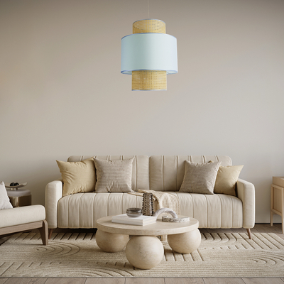 GLOBOSTAR® SAIGE 02045 Boho Κρεμαστό Φωτιστικό Οροφής με Ντουί 1 x E27 AC 220-240V IP20 - Γαλάζιο & Μπεζ - Μ50 x Π50 x Υ60cm